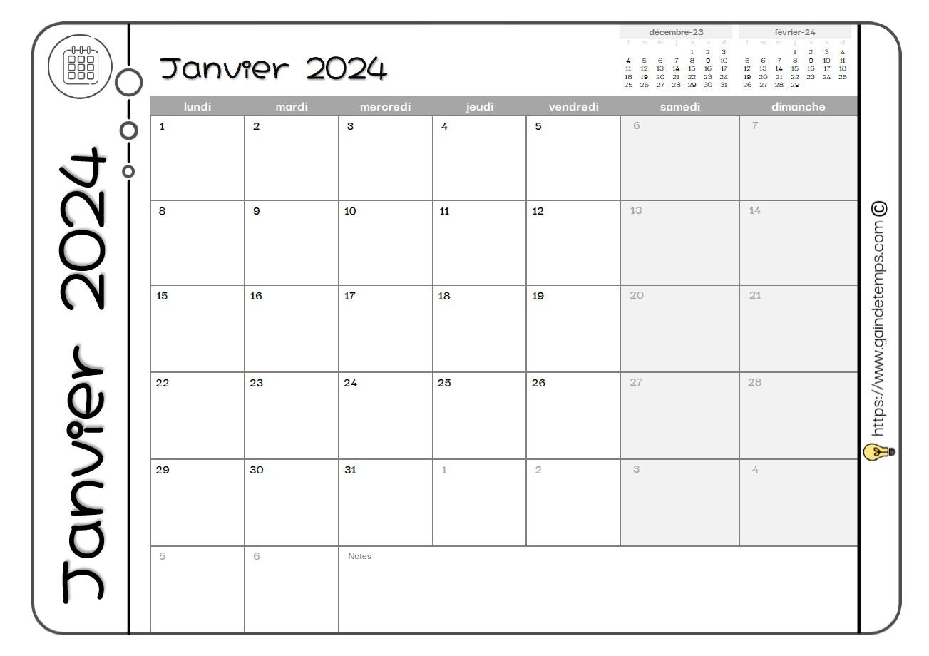 Calendrier mensuel 2024 - Graphiste