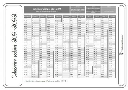 Calendrier scolaire 2021 2022 nb