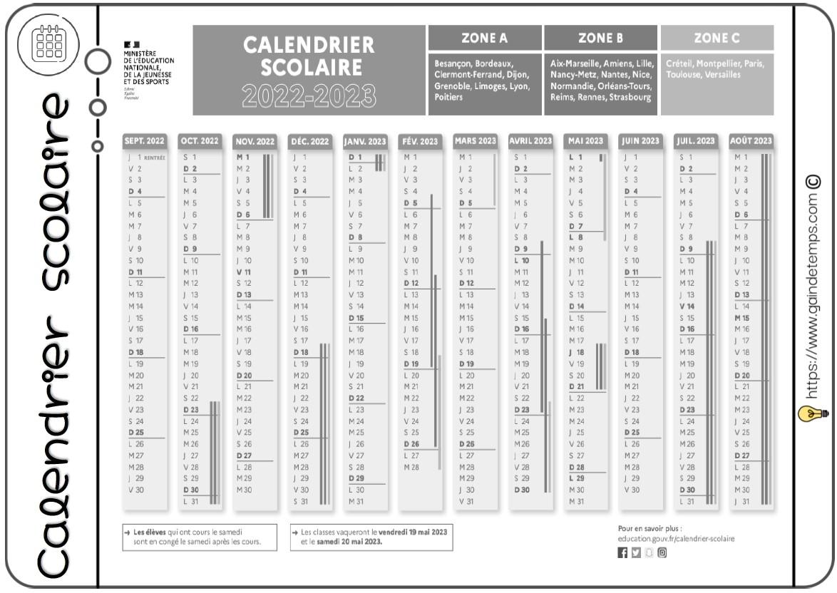 Calendrier scolaire 2022-2023