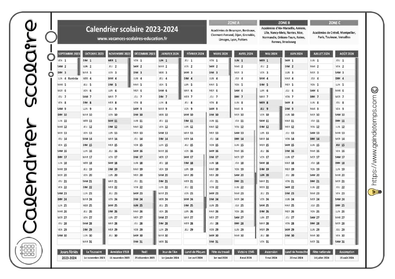 Calendrier scolaire 23 24 nb