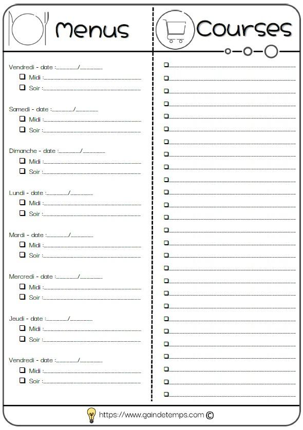 Menus courses
